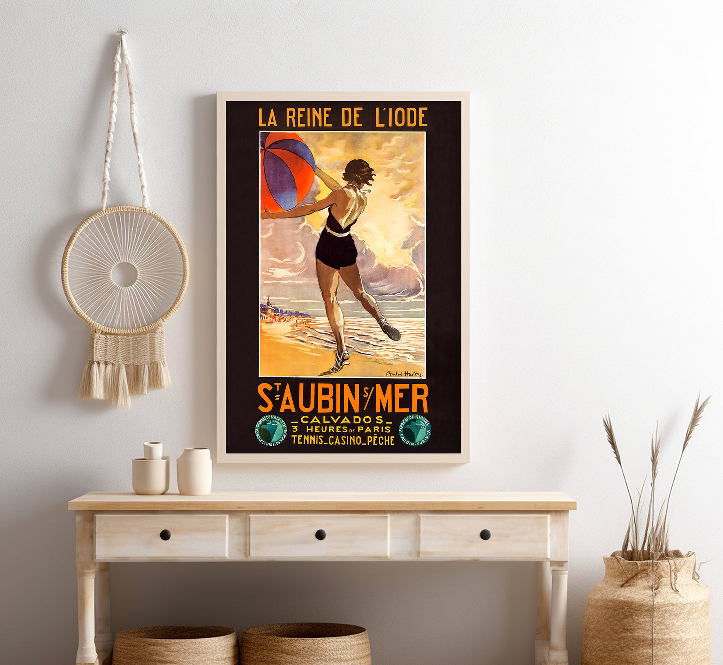 Saint Aubin-sur-Mer France vintage travel poster by Andre Hardy, 1936.