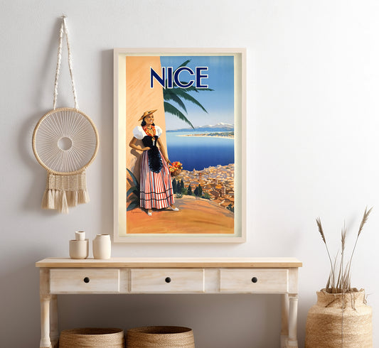 Nice, Cote d'Azure, France vintage travel poster by Vincent Guerra, c. 1940.