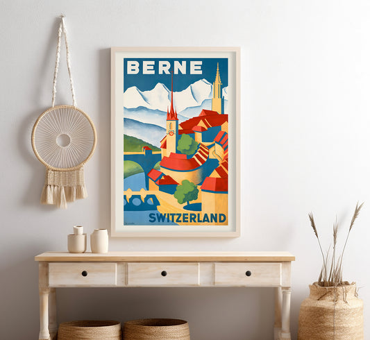 Bern, Switzerland vintage travel poster by H. Schär, 1910-1959.