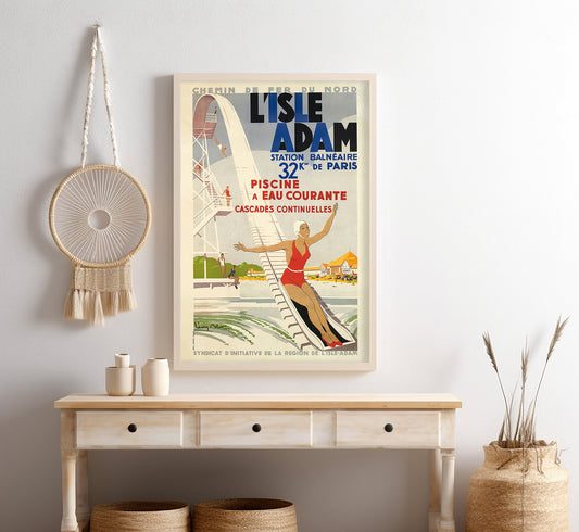 L'Isle Adam, France vintage travel poster by Leon Blot, c. 1930.