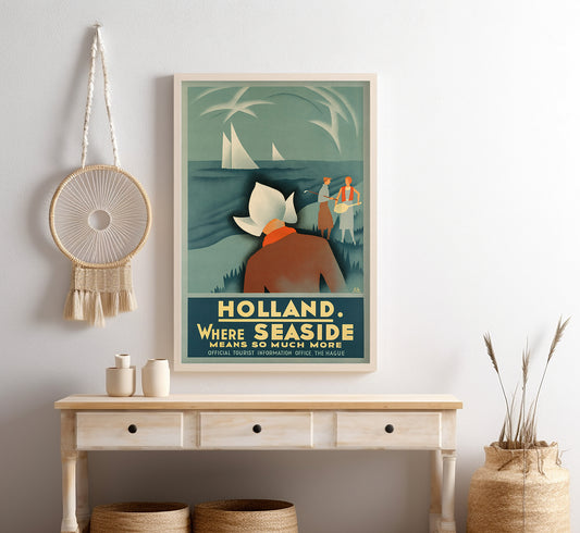 Holland, Where seaside means so much more, Netherlands vintage travel poster by E. G., c. 1936.