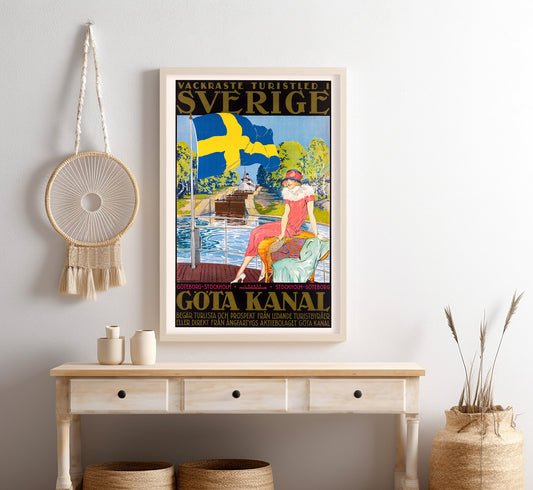 Gota Canal, Sweden vintage travel poster y Alfred Proessdorf, 1920s.