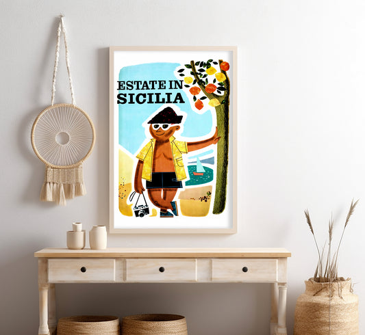 Estate in Sicilia, Sicily Italy vintage travel poster by unknown author, 1940s.