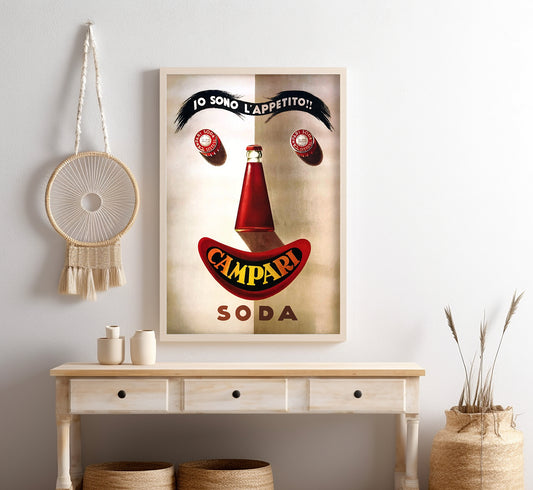 Io sono l'Appetito! The legendary Campari Soda vintage advertising poster, Vintage kitchen decor.