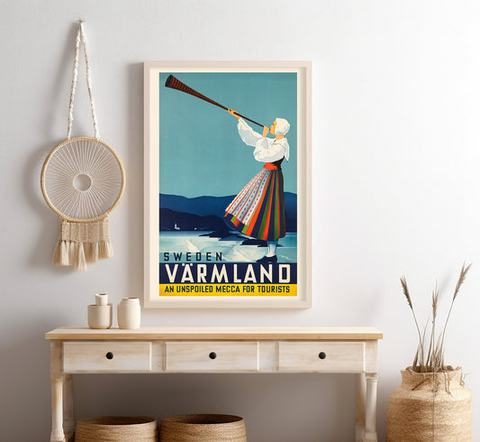Warmland, An Unspoiled Mecca For Tourists, Sweden vintage travel poster by Beckman, c. 1936.