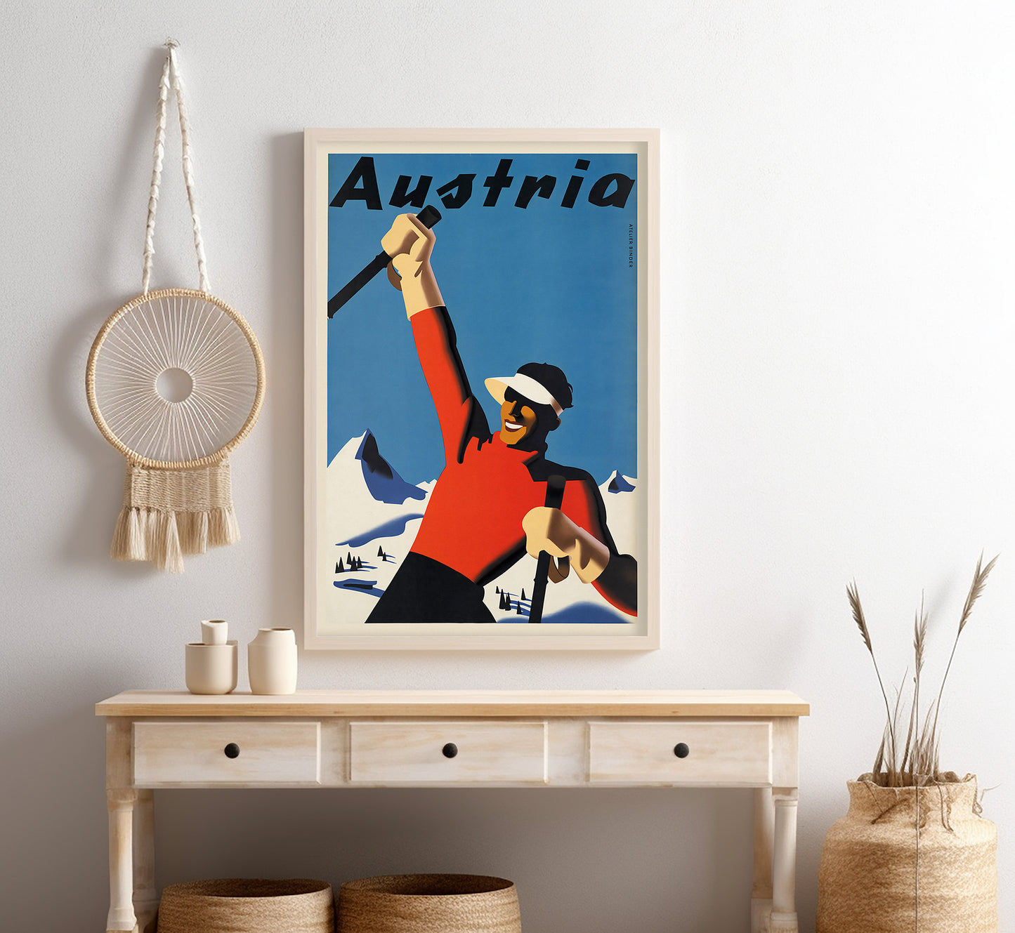 Ski Holidays in Austria vintage travel poster by Paul Kirnig, 1910-1959.