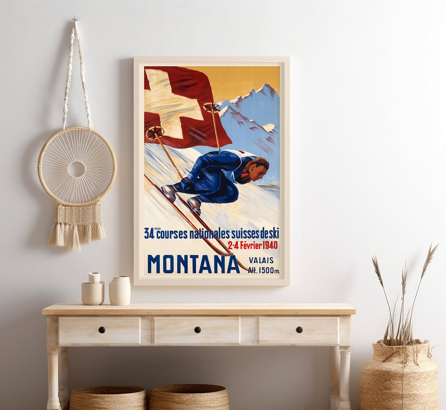 Extremely rare and highly collectable Crans Montana, Switzerland vintage travel  poster, c. 1940s.