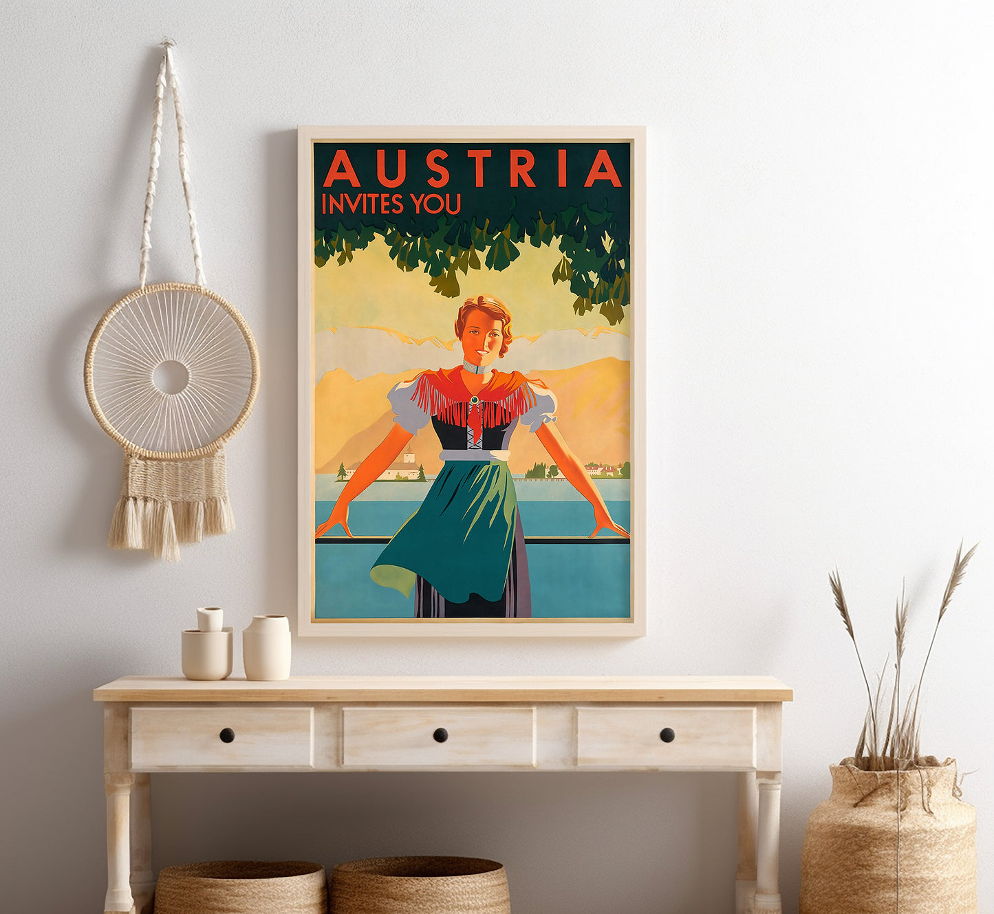 Austria Invites you, Austria vintage travel poster by Atelier Binder, c. 1935.