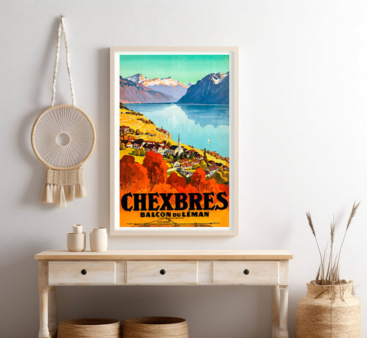 Chexbres falcon du Leman, Switzerland vintage travel poster by Johan Emil Muller, 1927.