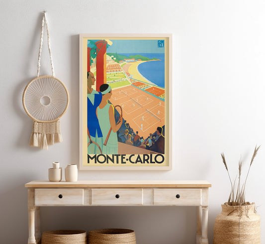 Monaco, Monte Carlo, tennis courts vintage travel poster by Roger Broders, c. 1920.