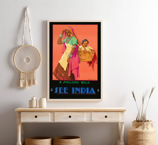 A Shillong Belle, See India vintage travel poster by D. Newsome, 1910-1959.