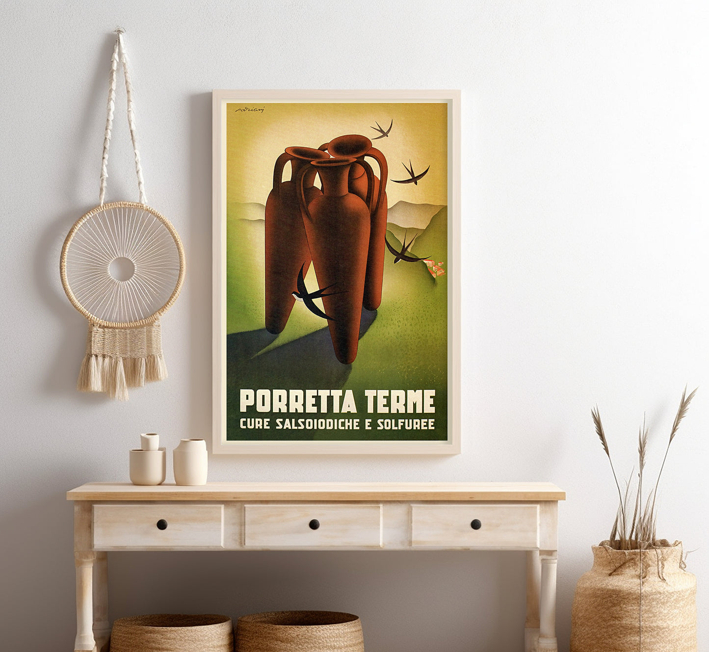 Porretta Terme, Reno Valley Tuscan-Emilian Apennine, Italy vintage travel poster by Avriany, 1930s.