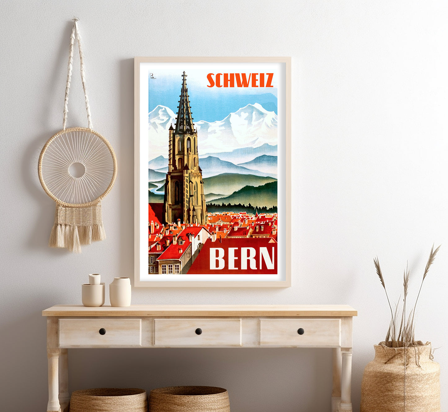 Bern, Switzerland vintage travel poster by Bernhard Reber, 1934.