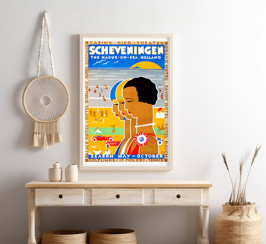 Scheveningen, The Hague, Netherlands vintage travel poster by Louis C. Kalff, 1920.