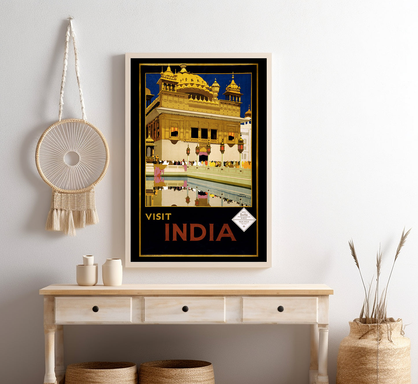 Visit India vintage travel poster by Fred Taylor, late 20s.