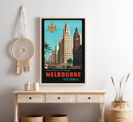 Melbourne, Seventh city of the Empire, Australia vintage travel poster by Percy Trompf, c. 1910-1959.