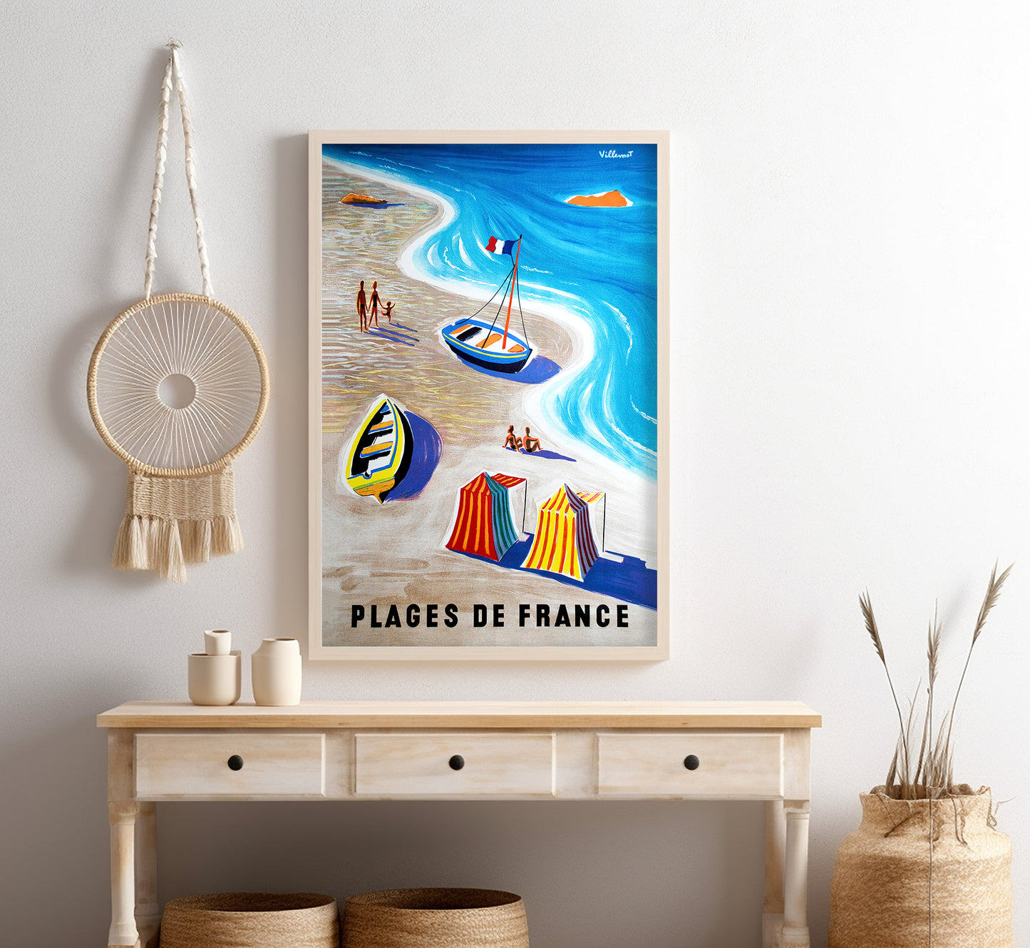 Plages de France, Cote D Azur France vintage travel poster by Villemot, 1930s.