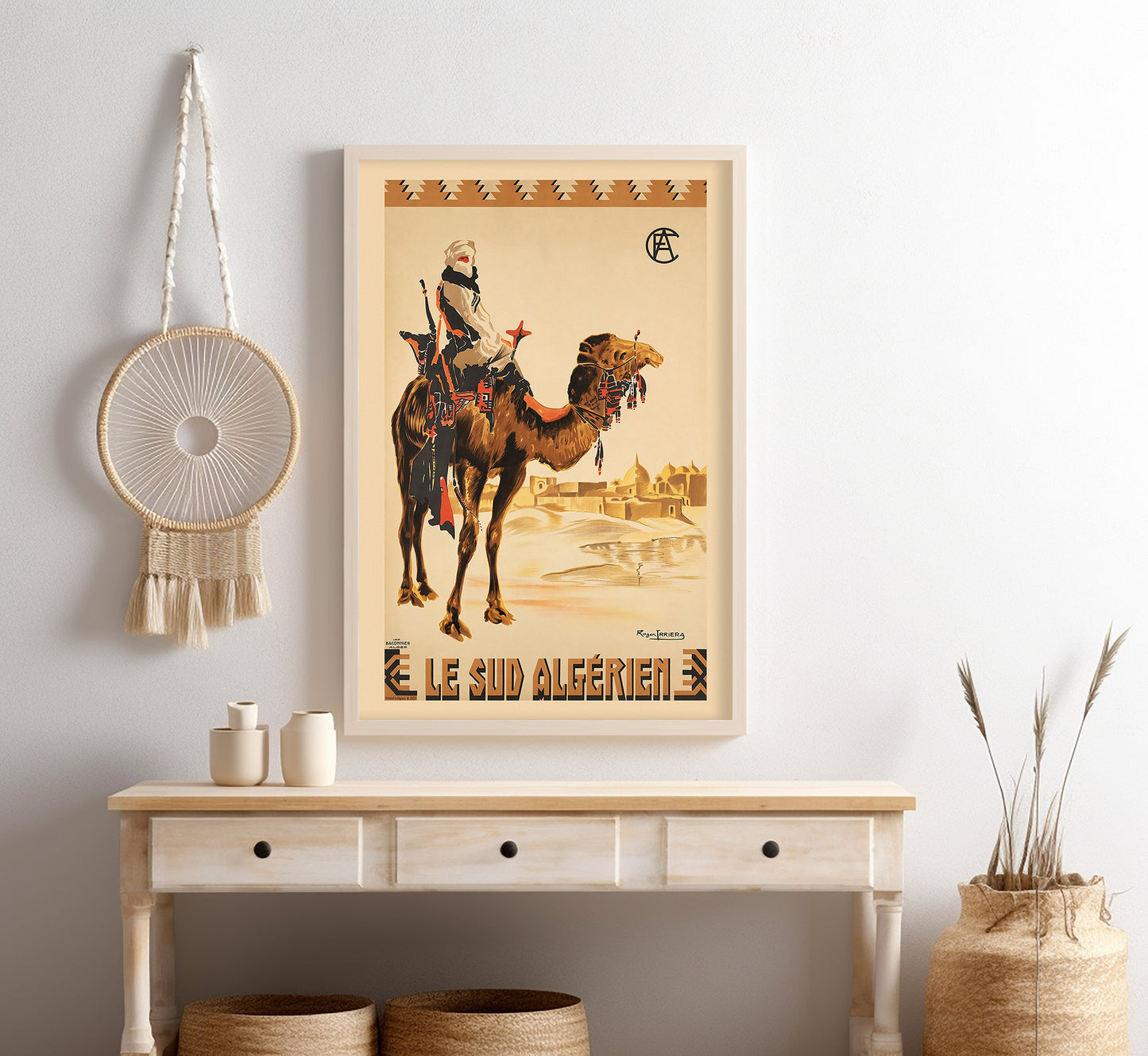 Bedouin on Camel, Algeria vintage travel poster by Roger J. Irriera, 1937.