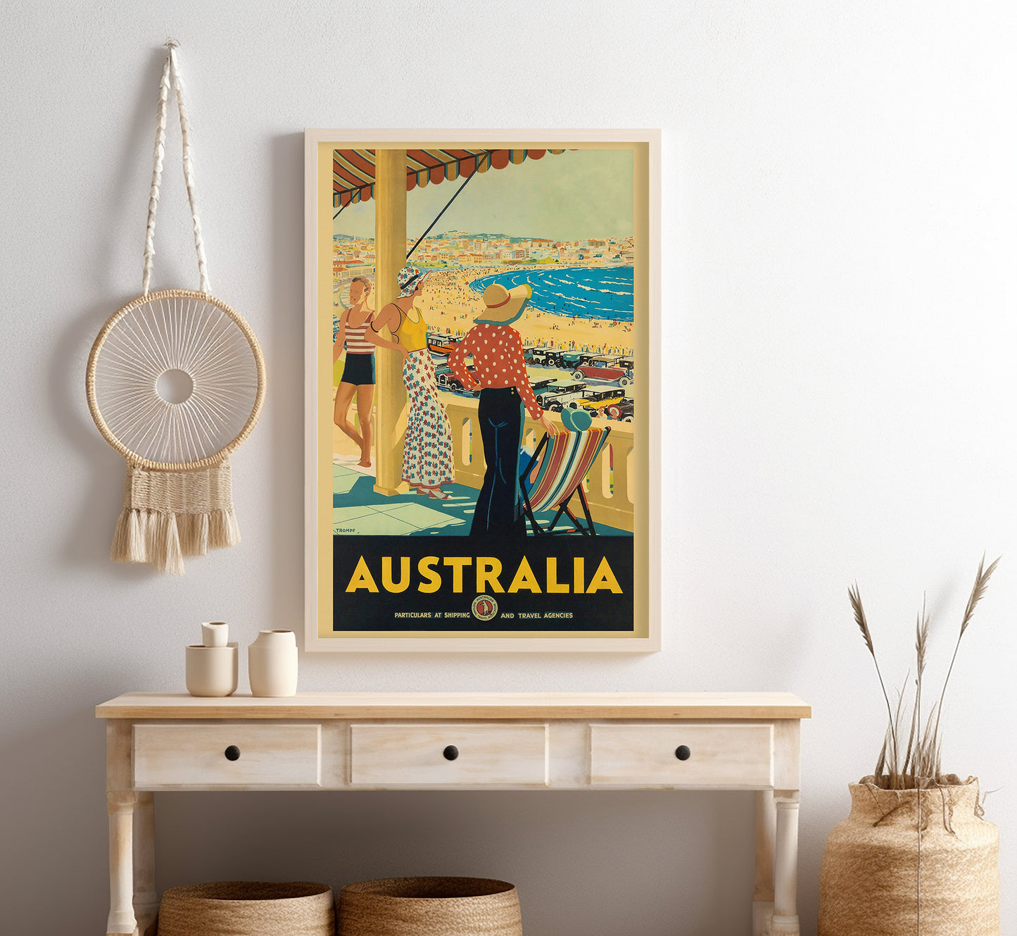 Australia beach vintage travel poster by unknown author, 1930s.