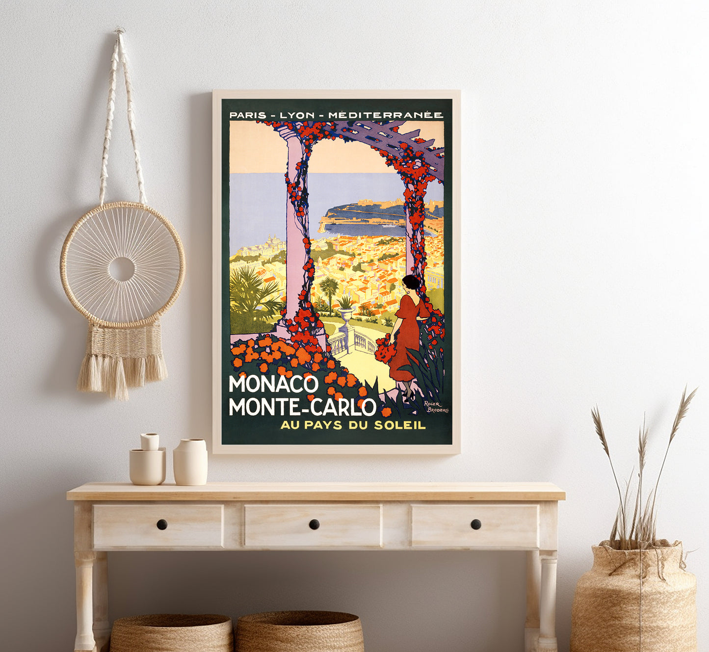 Pays du Soleil, Monaco, Monte Carlo vintage travel poster by Roger Broders, 1921.