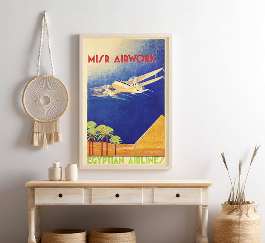 Egyptian Airlines vintage travel poster by N. Stekalovsky, 1932.