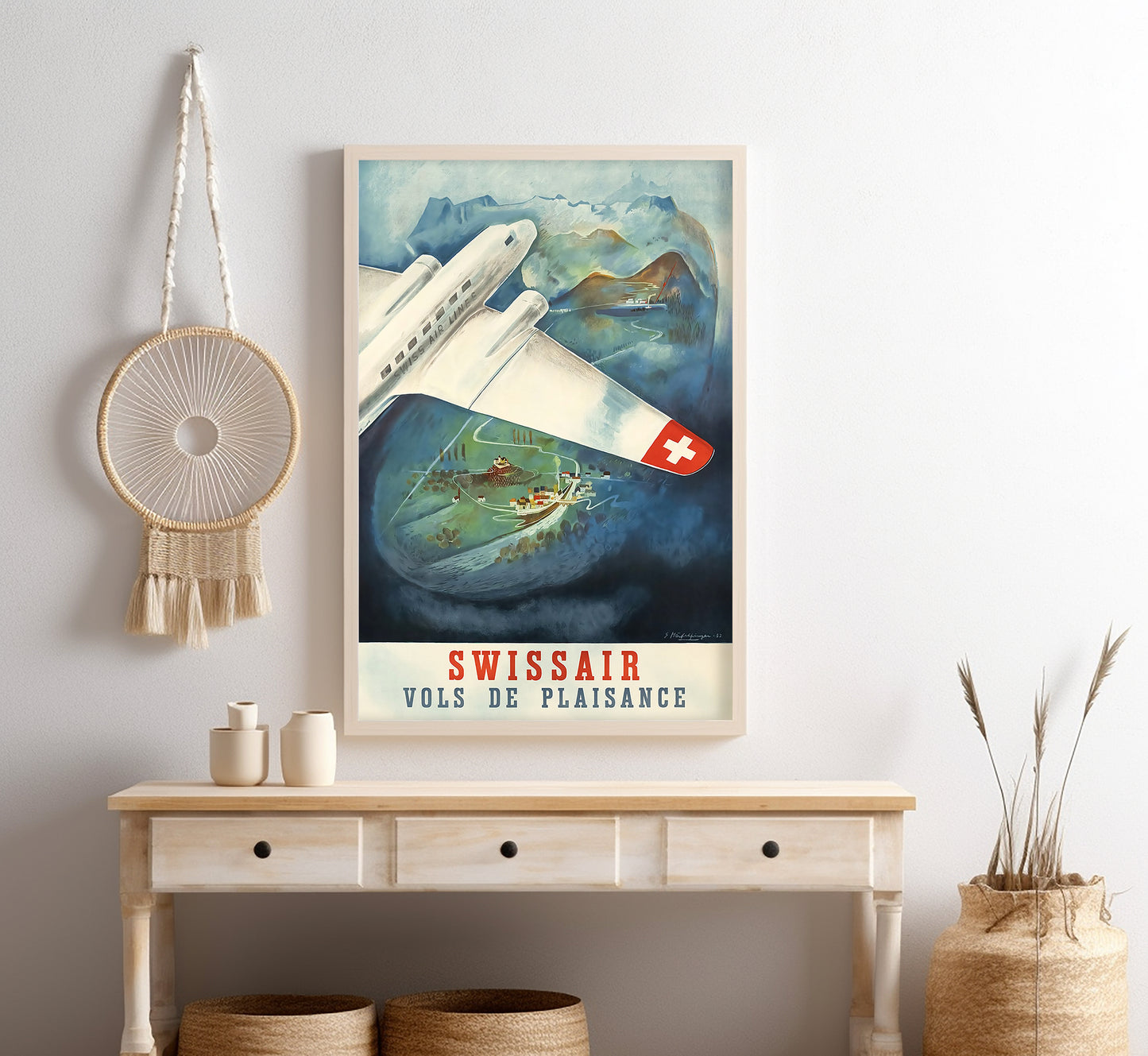 Swissair aviation poster, Switzerland vintage travel poster by unknown author, 1910-1959.