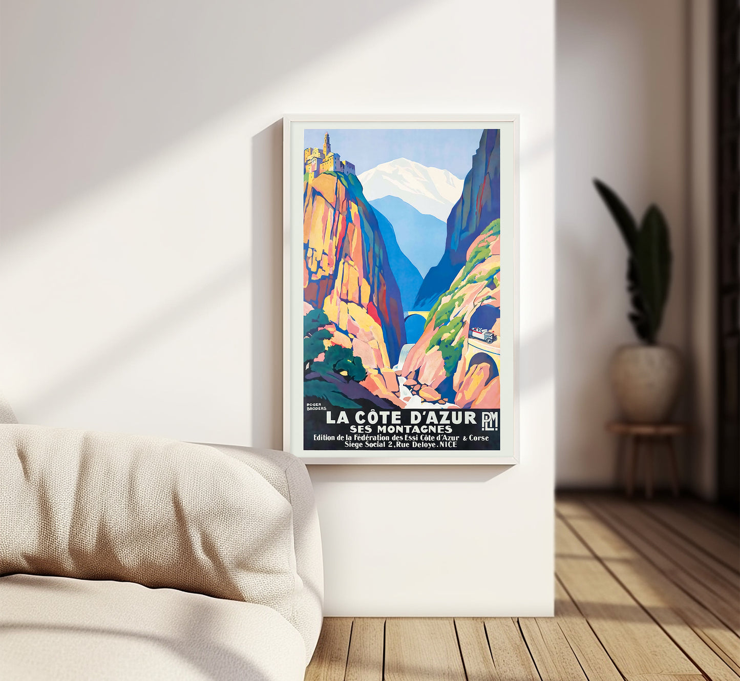 PML La Cote d'Azur Ses Montagnes vintage travel poster by Roger Broders.