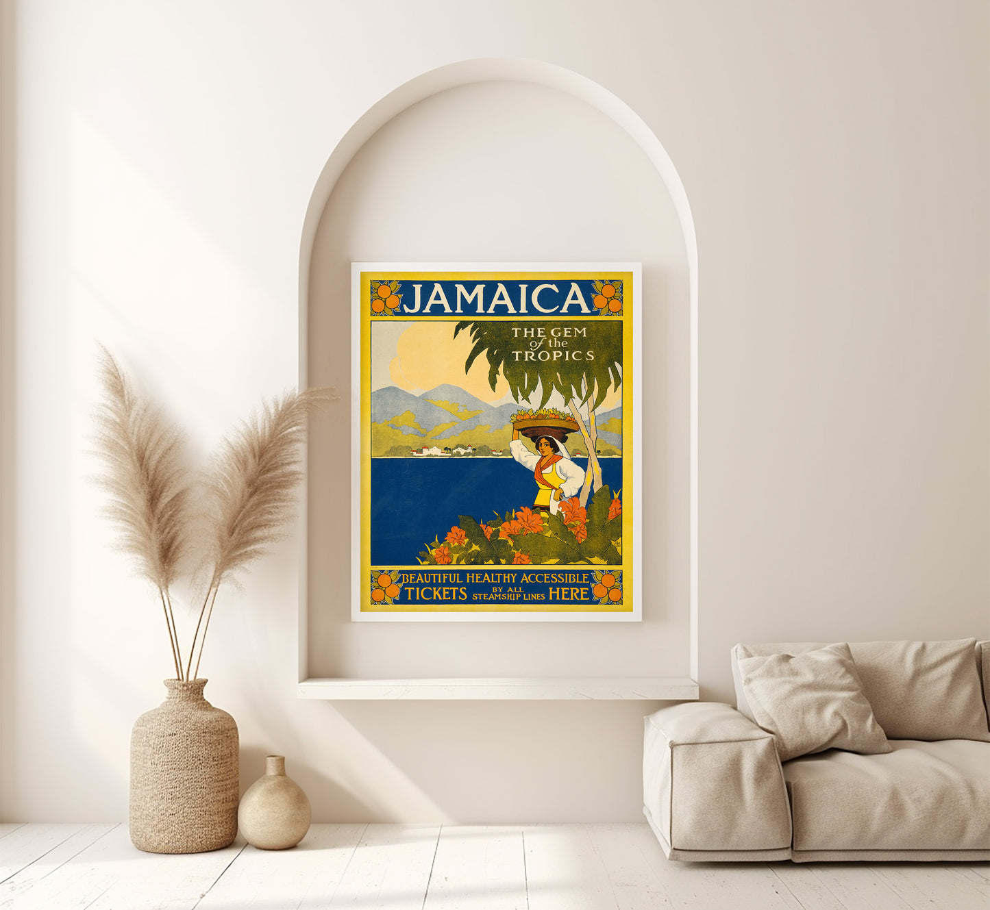 Woman carrying a fruit basket, Jamaica vintage travel poster by Thomas Cook, 1910.