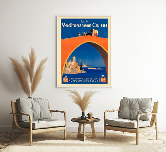 Our Mediterranean cruises vintage travel poster by unknown author, 1910-1959.