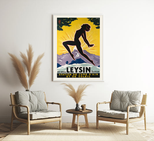 Leysin Alps Resort, Switzerland vintage poster by Jacomo Muller, c. 1930.