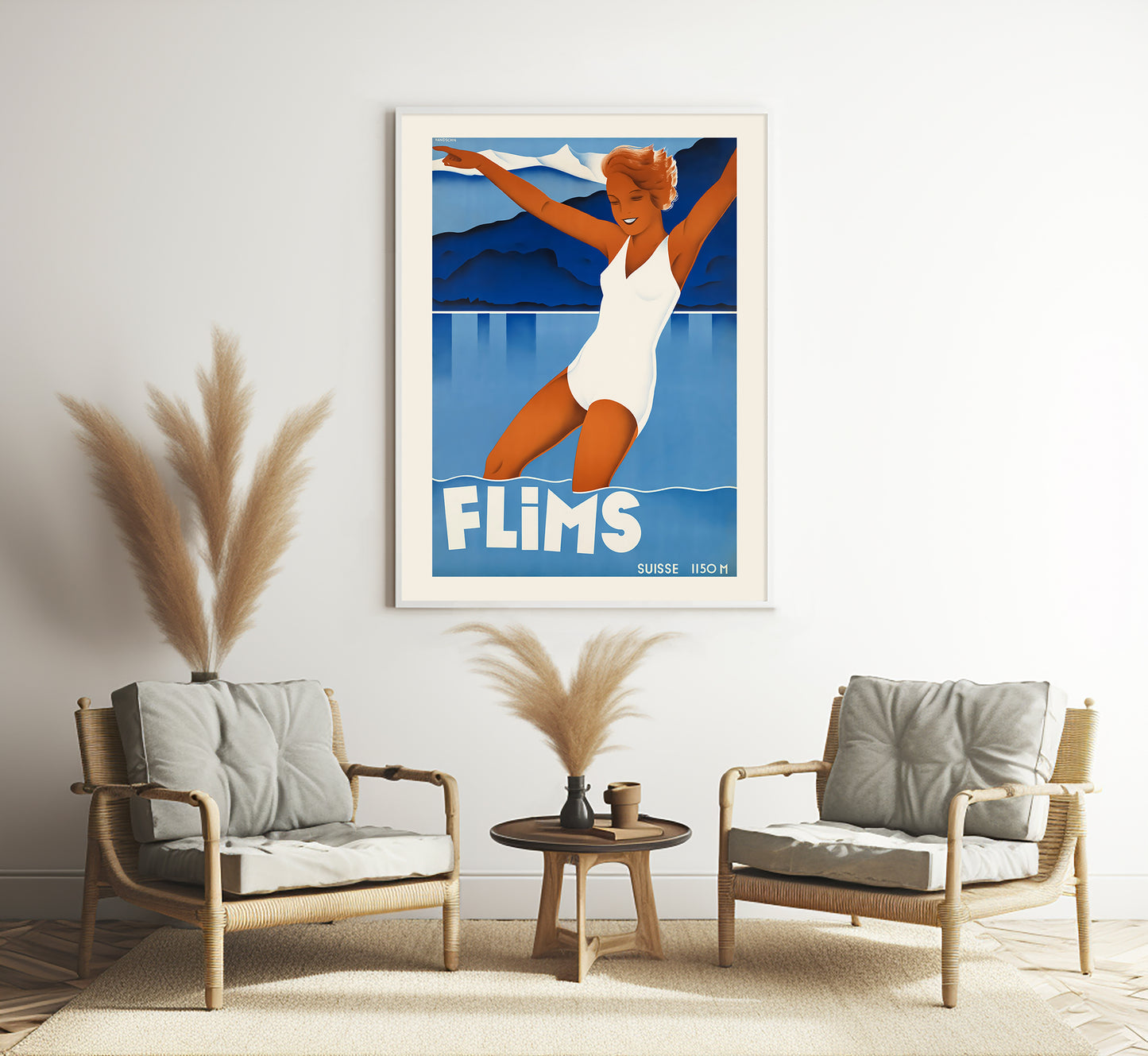 Flims, Switzerland vintage travel poster by Handschin, c. 1910 - 1959.