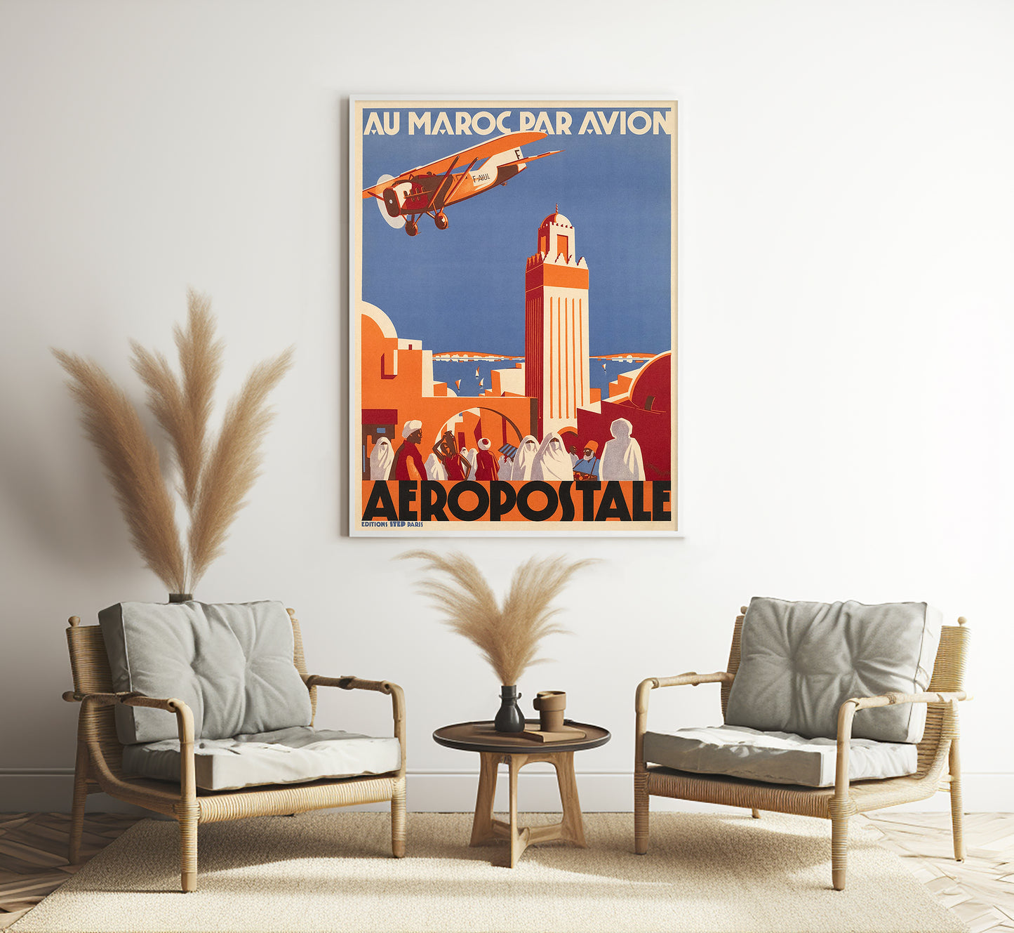 Extremely rare Aeropostale, Au Maroc Par Avion, Morocco vintage travel poster by Sepp Anderegg, 30s.