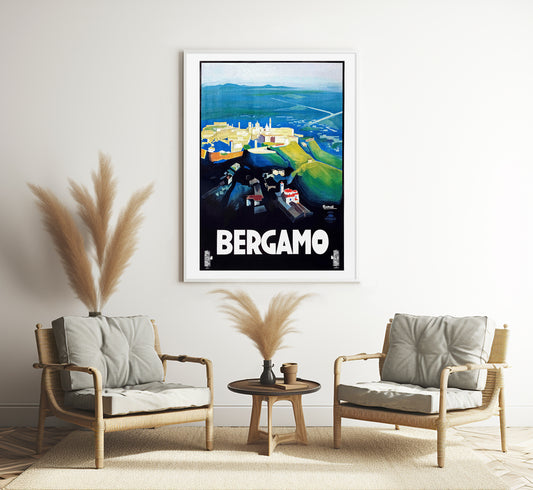 Bergamo Italy vintage travel poster by Marcello Nizzoli, c. 1927.