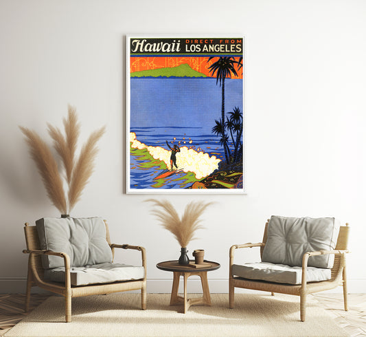 Hawaii Direct From Los Angeles vintage travel poster by unknown author, c. 1910-1955.