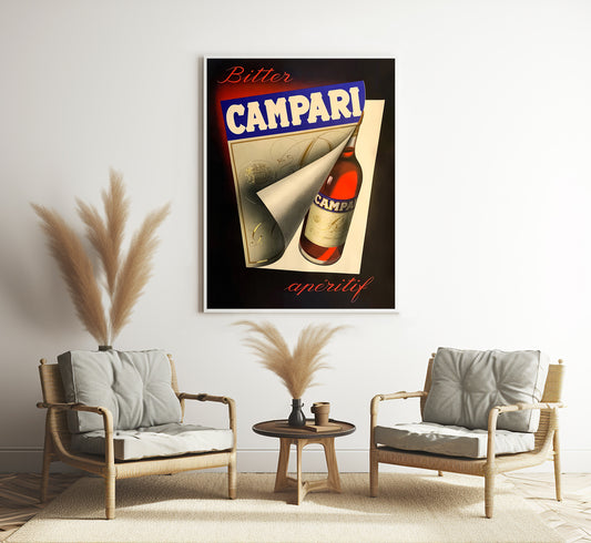 Bitter Campari Aperitif Poster from 1950s | Vintage Campari Advertising Poster | Vintage Kitchen Decor | Vintage Italian Art Print.