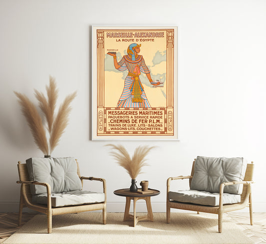 Egypt Pharaoh vintage travel poster Marseille-Alexandrie La Route D'Egypte by J. Daviel, 1927.