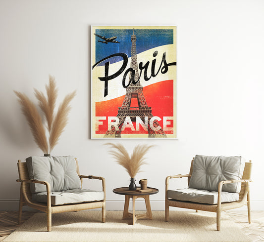 Retro look Paris poster, France vintage travel poster by unknown author, 1930s.