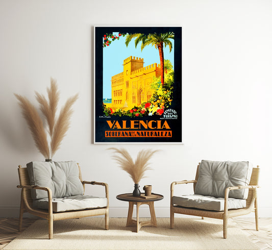 Valencia, Spain vintage travel poster "Soberana de la Naturaleza" by F. Mellado, c. 1930.