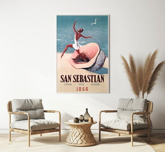 San Sebastian Spain Vintage Travel Poster by Unknown Author circa 1956.