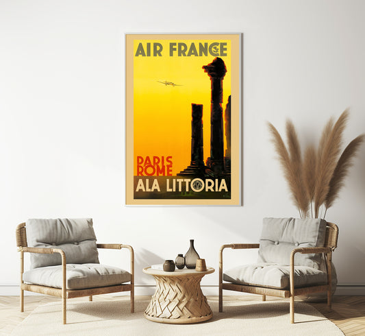 Rare Air France Paris, Rome vintage travel poster by Albert Solon, 1938.