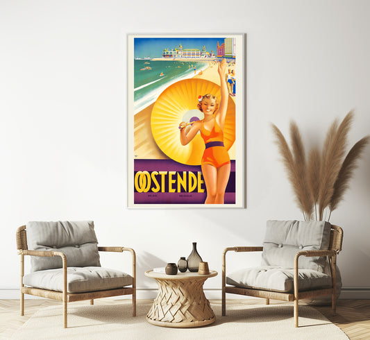 Ostend, Belgium vintage travel poster by Roger Berckman, 1910-1959.