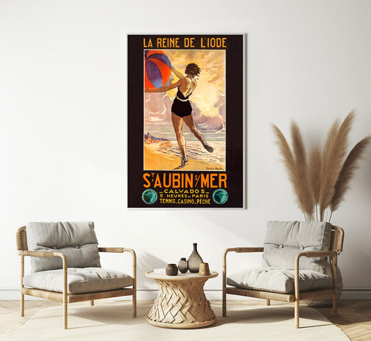 Saint Aubin-sur-Mer France vintage travel poster by Andre Hardy, 1936.
