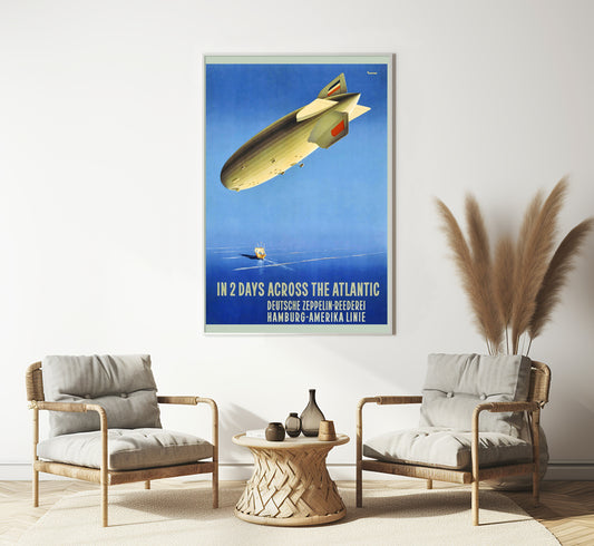 Zeppelin, Hamburg America line, Germany vintage travel poster by Ottomar Anton, c. 1935.