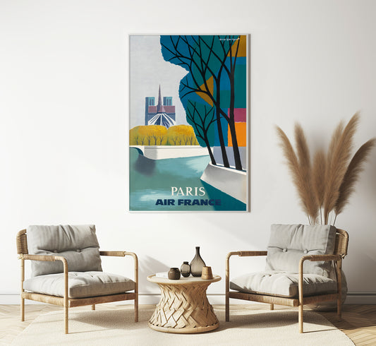 Air France, Paris, France vintage travel poster, Extra large wall art.