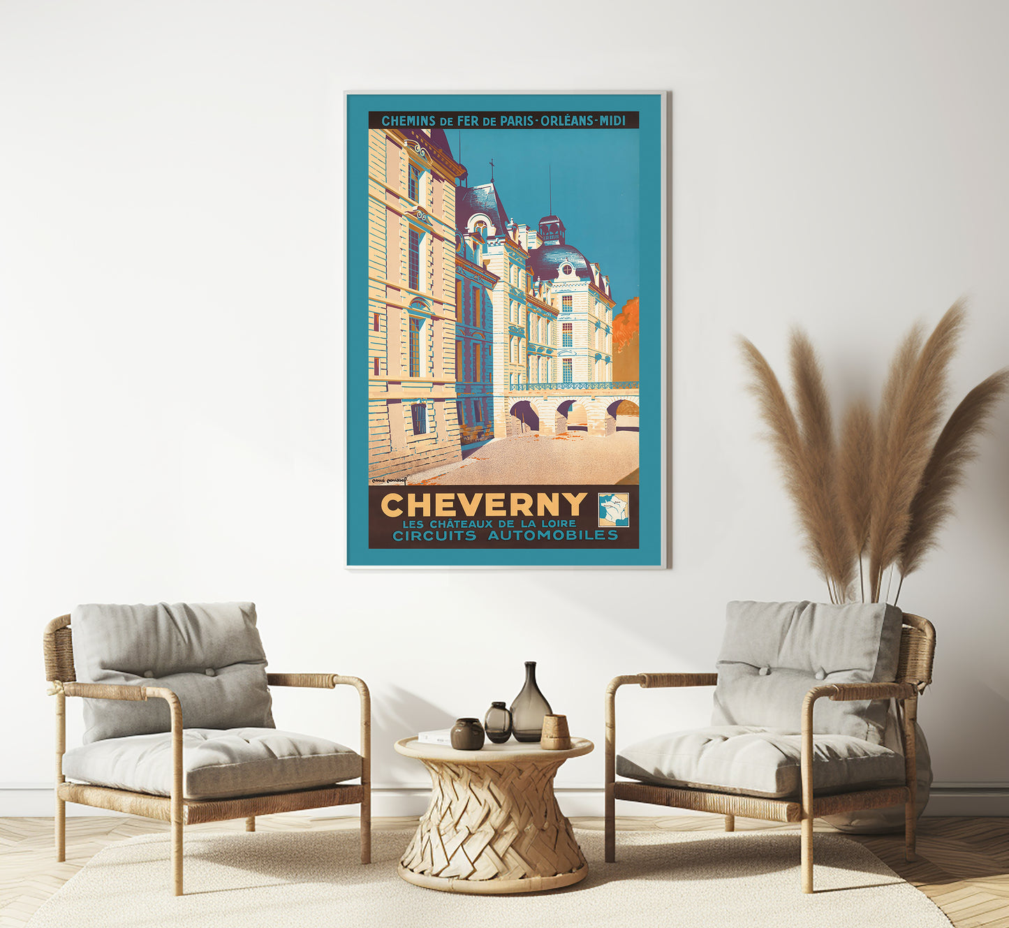 Cheverny, Les chteaux de la loire circuites automobiles, France vintage travel poster by René Roussel, 1935.