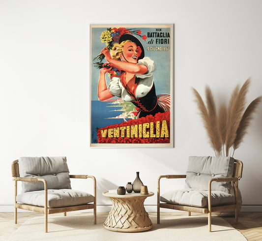 Ventimiglia Liguria, Italy vintage travel poster unknown author circa 1930s.