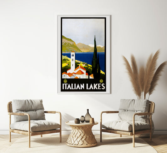 Italian Lakes, vintage travel poster by Grafiche Modiano, c. 1925.