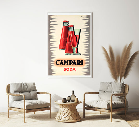 The legendary Campari Soda vintage advertising poster, Vintage kitchen decor, Extra Large wall art, up to 24x36 print.