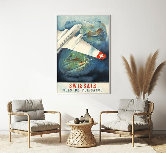 Swissair aviation poster, Switzerland vintage travel poster by unknown author, 1910-1959.
