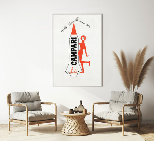 Campari Soda | Nella Luna Si Ma Con Campari | Vintage Advertising Poster | Vintage Kitchen Decor | Extra Large Wall Art.